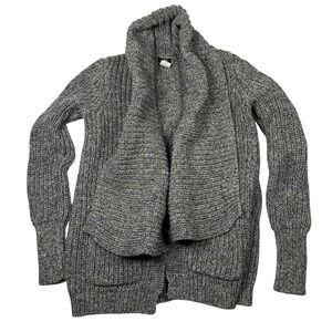 J.Crew Women's Cardigan Sweater Small Marled Grey Rib Stitch Shawl Collar Cotton